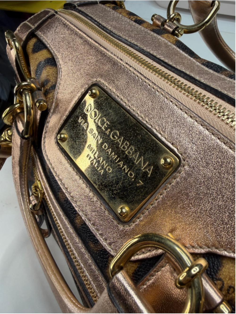 Women's Dolce & Gabbana Leopard Print Satchel Bag, One Size, Brown and Gold - Picture 2 of 16
